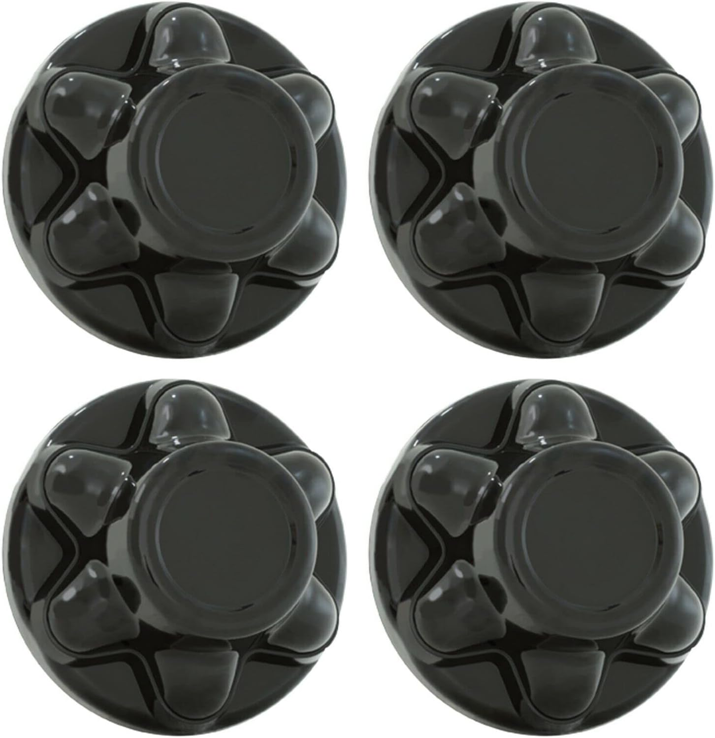 Set of 4 - PHOENIX QT655BHN-x4, Black ABS Hub Covers fit hubs with Six 13/16" Lug Nuts on 5.5" Bolt Circle