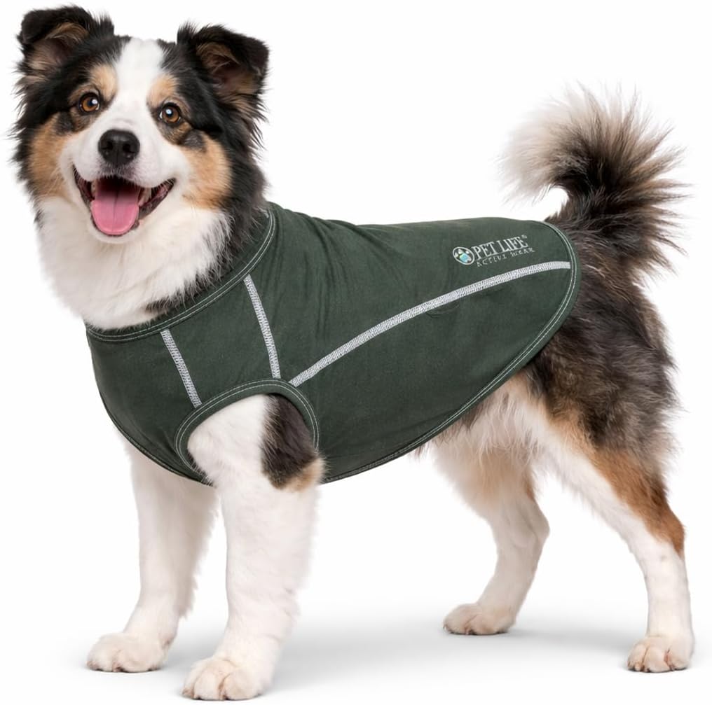 Pet Life ® Active Racerbark 4-Way Stretch and Quick Dry Fitness and Yoga Reflective Performance Dog T-Shirt Tank Top