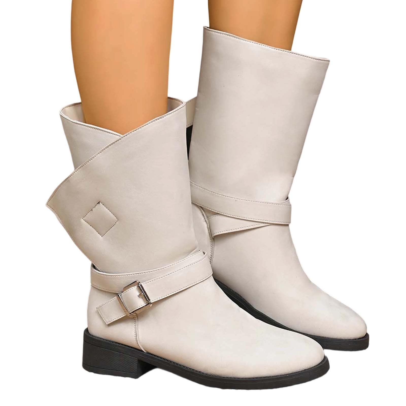 Botas por Encima de la Rodilla Botas Cortas Informales de Talla Grande con tacón Grueso y Manga Estilo Bota Moda