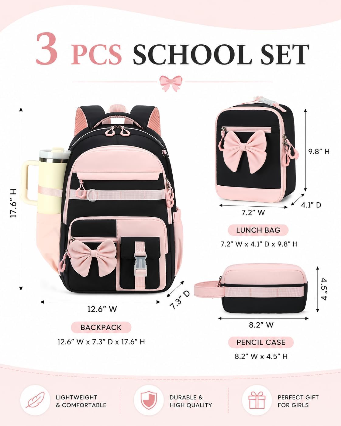 CAMTOP Girls Backpack with Lunch Box & Pencil Case Set, School Backpack for Girls with Large Water Bottle Holder Straps, Waterproof Kids Backpack, Cute Bookbag for Elementary School & Travel image 2