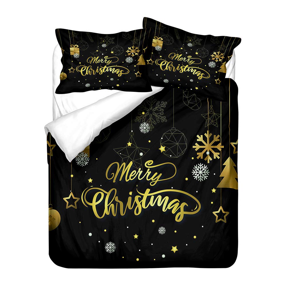 Morbuy Boys Black Gold Christmas Duvet Cover Set For Single Double Super King Size Bed, 3D Printed Microfiber Bedding Sets Duvet Set With Pillowcases And Quilt Case (,King-220X230cm)