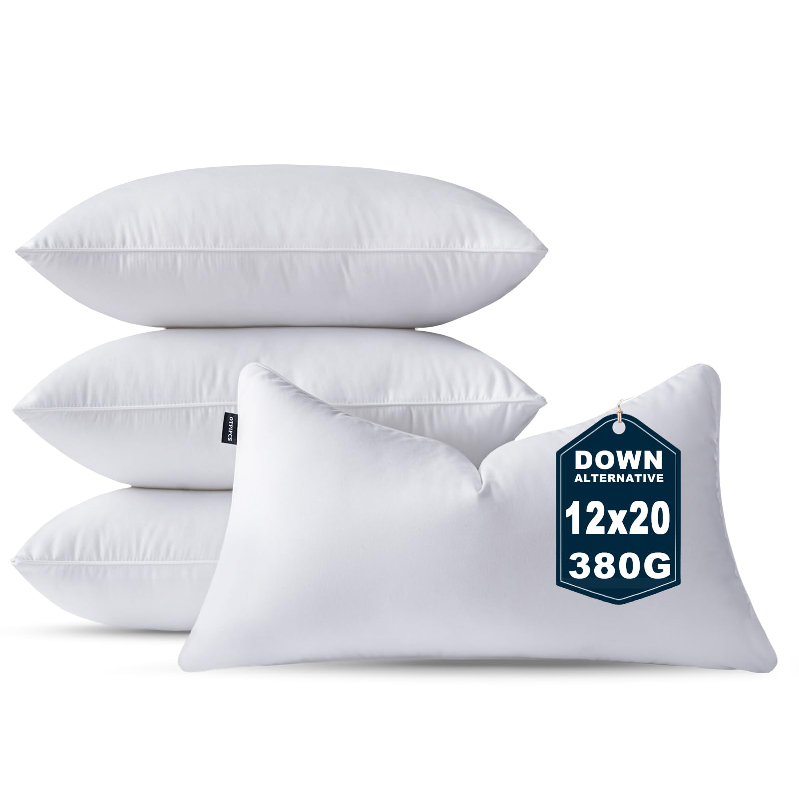 OTPIPCS 30 x 50 CM Cushion Insert Set of 4 Down Alternative 12 x 20 Inch Throw Pillow Inserts Small Lumbar Decorative Cushion White Rectangle Pillows Stuffing for Living Room Couch Bed Sofa Cushions