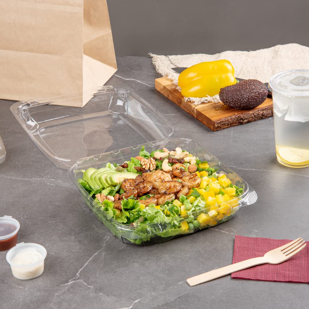 Restaurantware Thermo Tek - Contenedores de 1,295.6 g, 100 recipientes antivaho para llevar, congelables, rectangulares, de plástico transparente, desechables