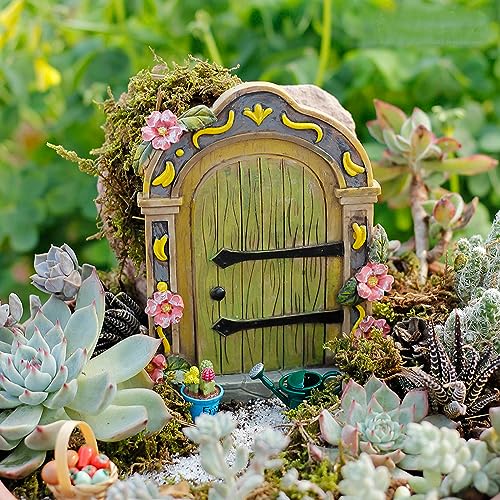 Muamax Fairy Garden Door Accessories Fairy Doors Wall Outdoor Mystical Miniature Garden Door For Tree Trunk (Green) #TOP3