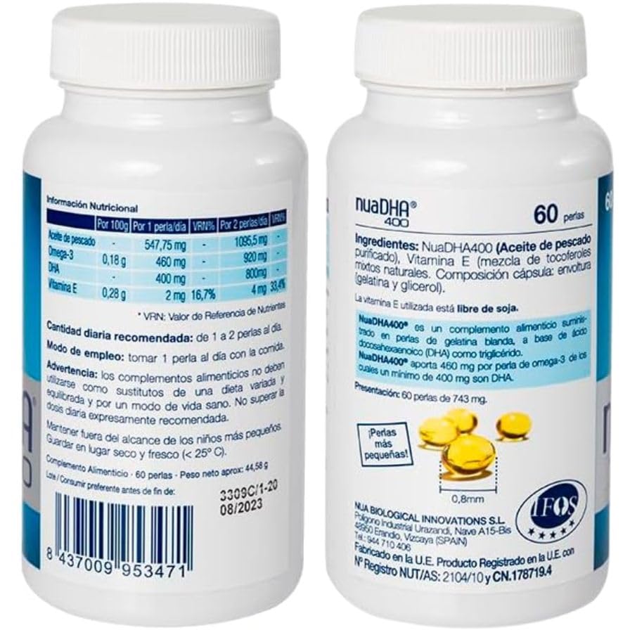 DHA 400 Nua Biological Complemento Alimenticio Omega-3 DHA 90 Perlas