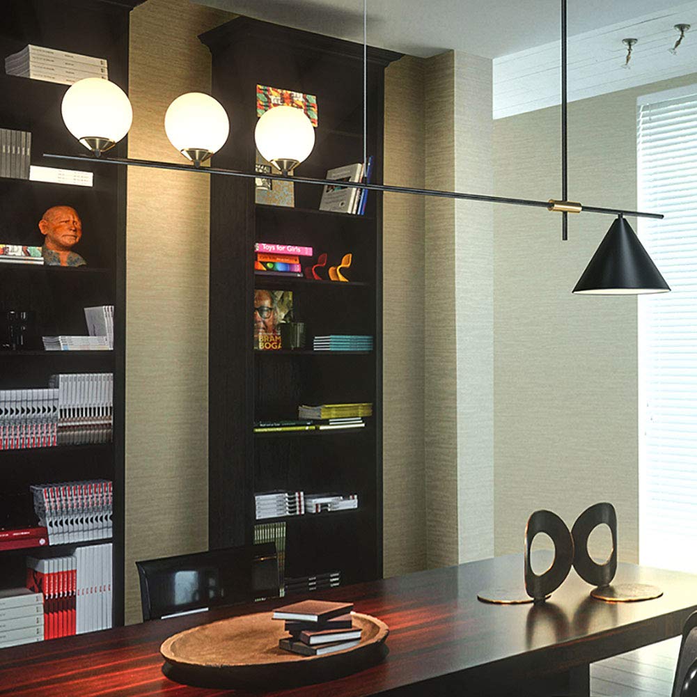 Lampada Di Design,Ristorante Bar,G4 E27 Ou Ti Postmoderna Lusso Leggero Striscia Lunga Lampadario,Nordic Semplice Creativo Individuo Linea Lampadario-Nero. 3 più 1 testa