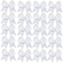 Cheerleader Bows 8 Inch 20 pcs Ponytail Holder Cheerleading Bows Hair Tie White