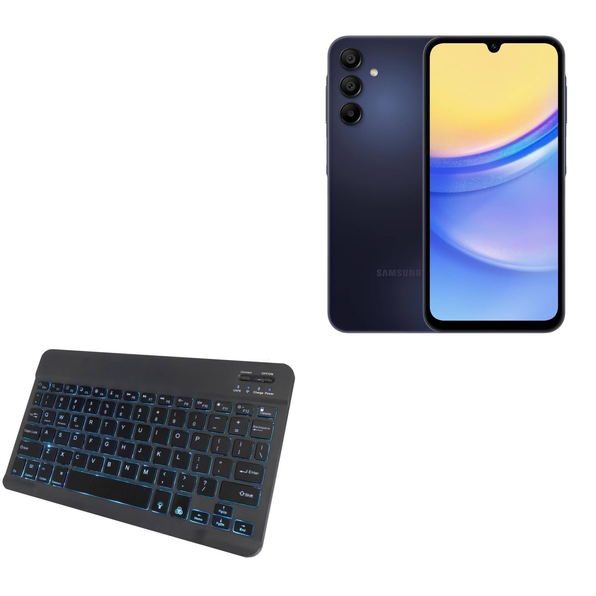BoxWave Keyboard Compatible with Samsung Galaxy A15 5G - SlimKeys Bluetooth Keyboard - with Backlight, Portable Slim LED 7 Colors - Jet Black