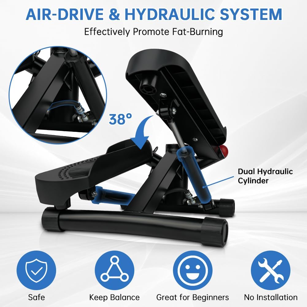 Flintronic Swing Stepper, mini stepper 2 w 1, stepper do góry w dół, stepper z paskami treningowymi i wyświetlaczem LCD, Stepper Fitness do treningu fitness Cardio nogi brzuch biodra, dom siłownia