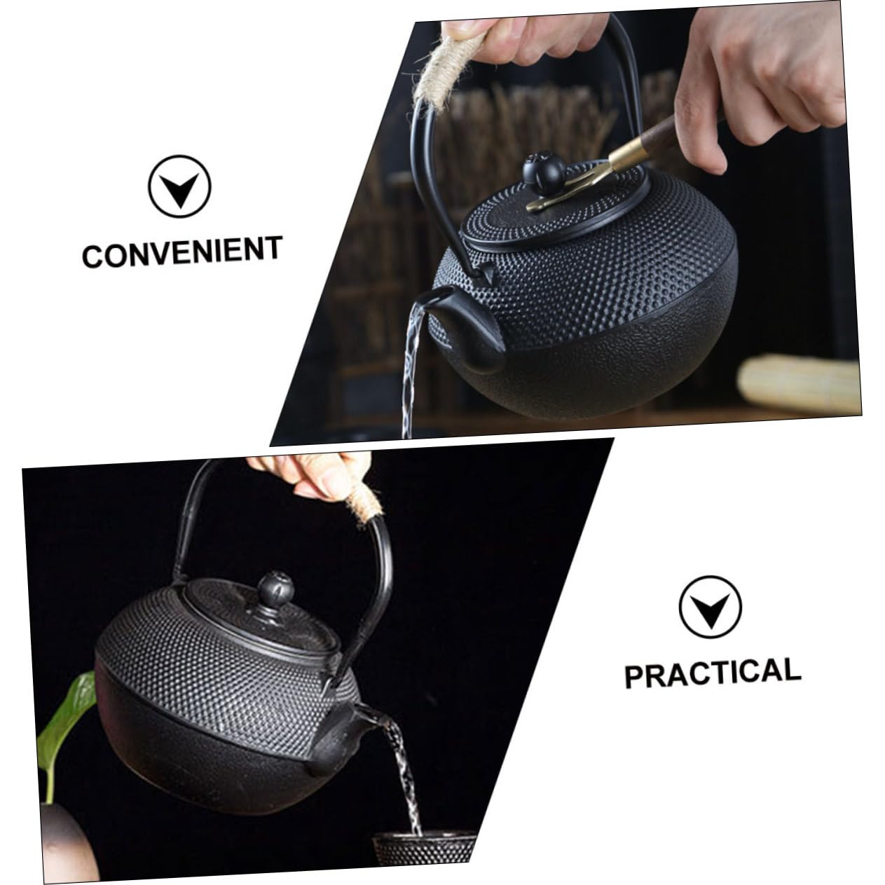 Tetera de Hierro Fundido Negra 900ml Estilo Japonés Retro | Infusor para Hojas Sueltas, Tamaño Pequeño, Superficie Interior Lisa, para Salones de Té y Salas de Reunión