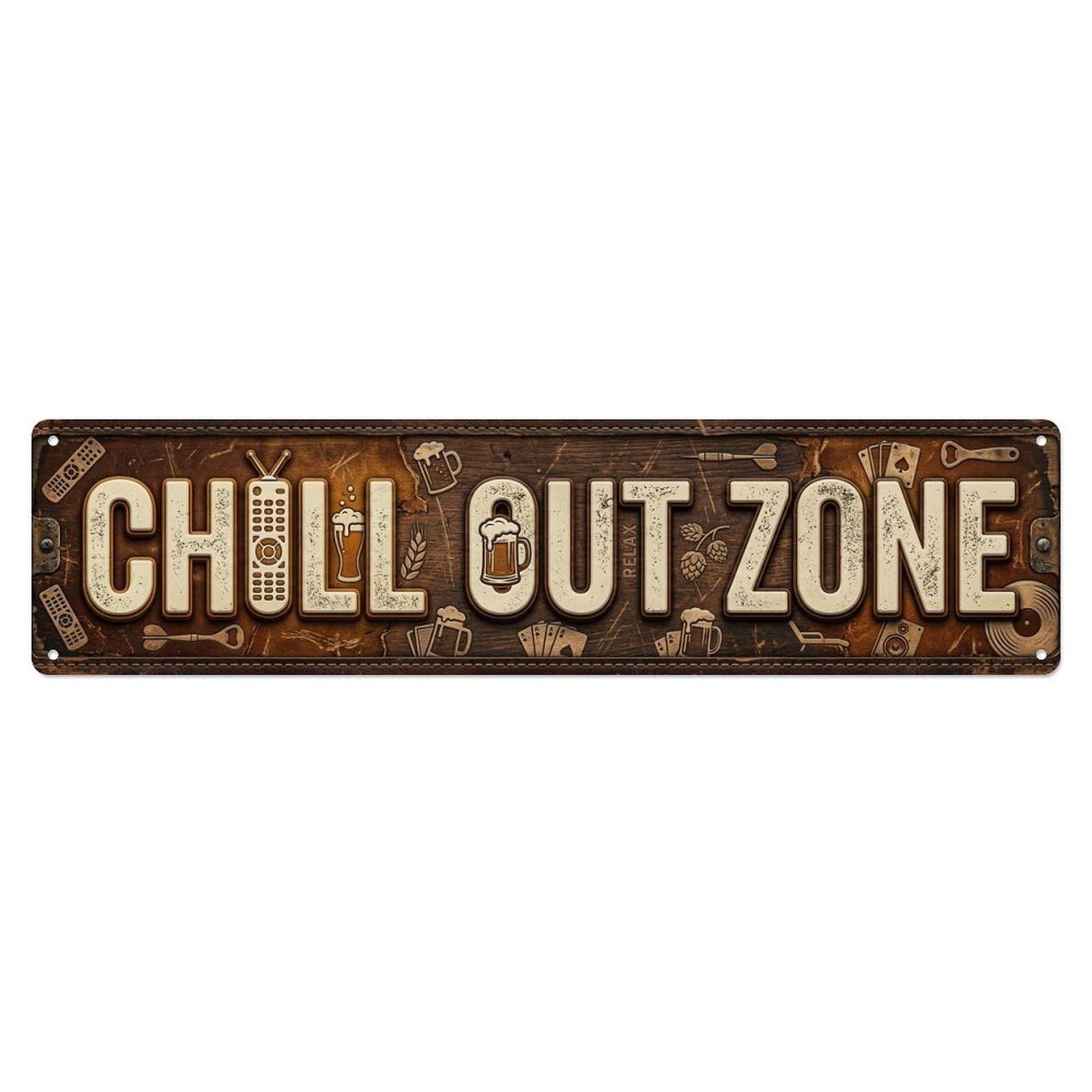 Chill Out Zone Retro Man Cave 2 Vintage Metal Tin Sign Wall Decor for Cafe, Club, Garden Metal Poster 4x16Inch