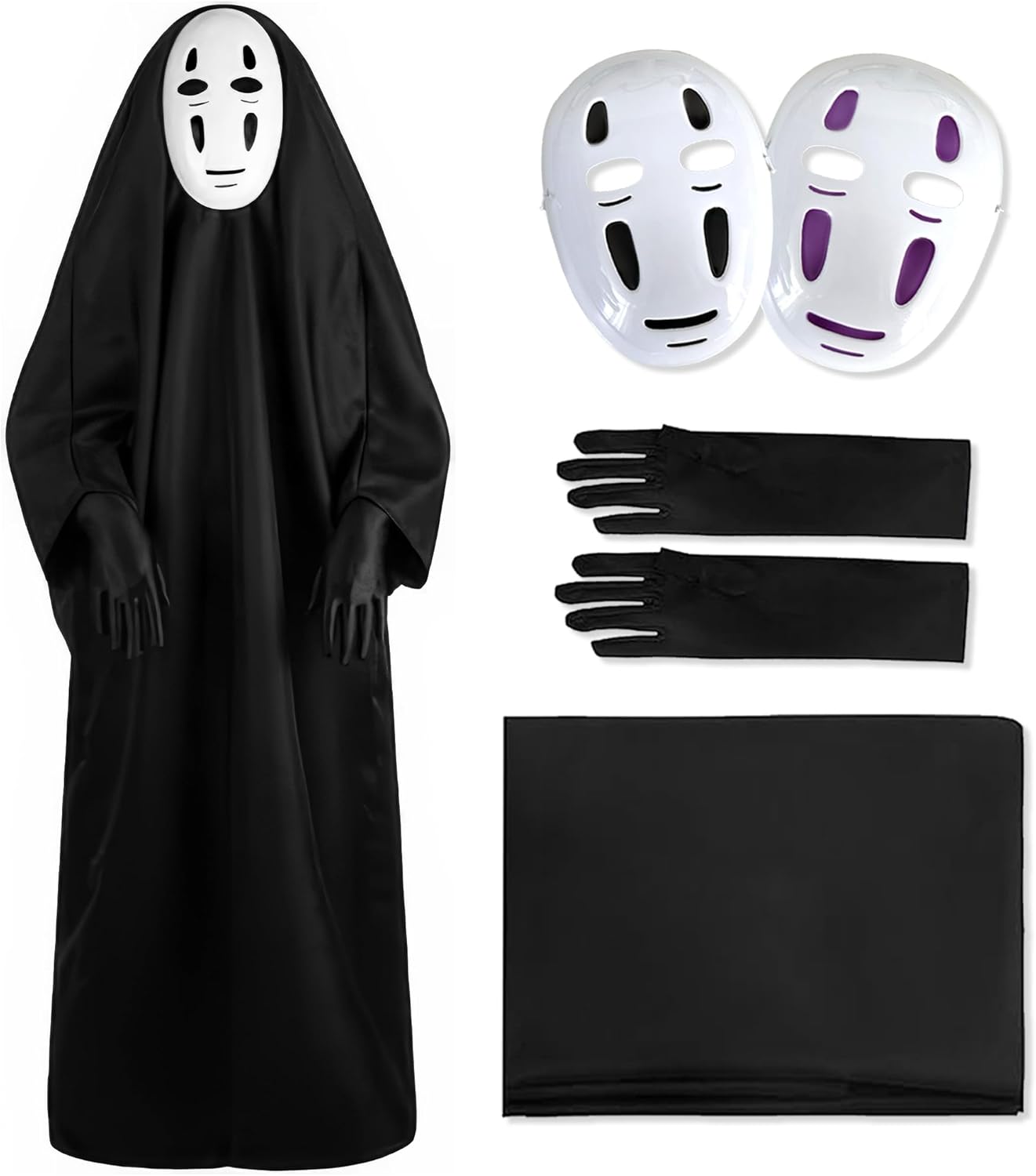 [GOKEI] ハロウィン 衣装 コスプレ カオナシ 大人 4点セット 顔隠し 手袋 お面2枚 コスチューム お化け屋敷 カオナシ男 仮装 メンズ 男の子 変装 ハロウィーン Cosplay パーティー 男性