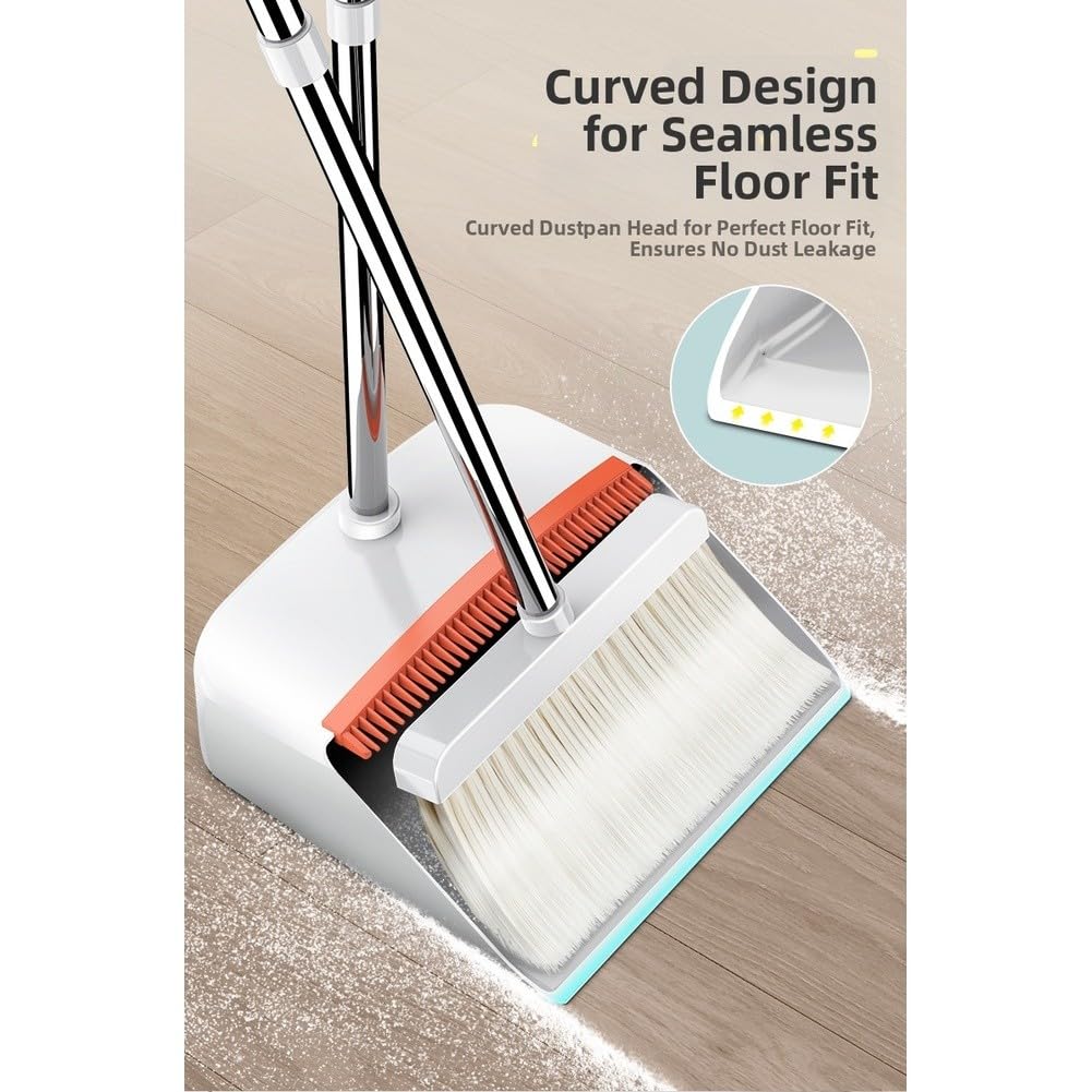 Kit di scopa e paletta ergonomici con setole dense per spazzare gli