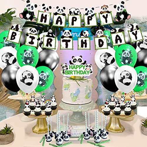 Panda Birthday Party Supplies ,Panda Happy Birthday Banner,Balloon，Panda Cake Topper,Kids Boys Girls Panda Theme Birthday Party Decorations #TOP1