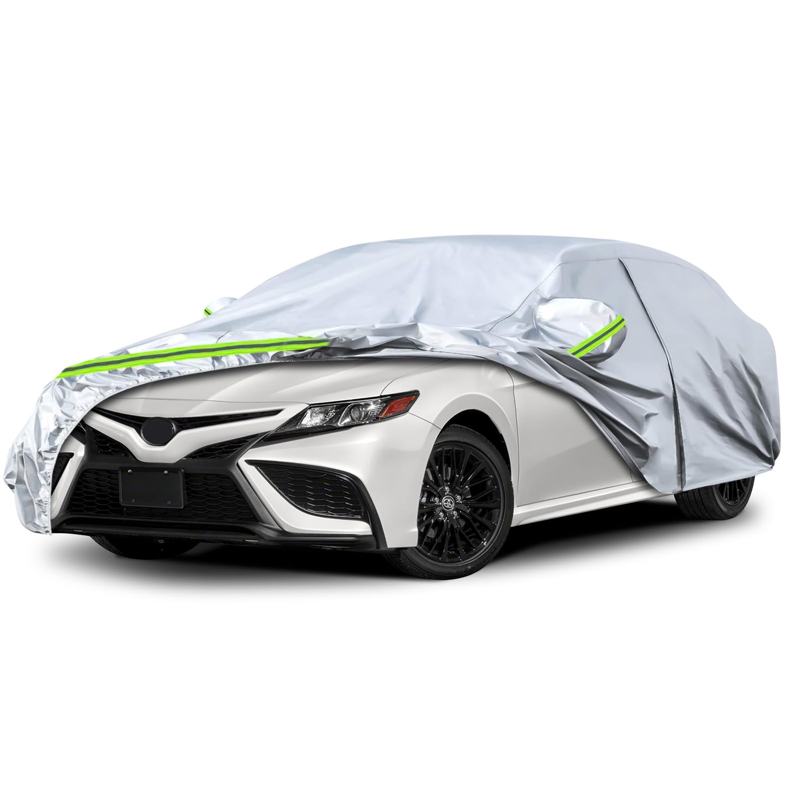 6 Layers Waterproof Car Covers Replace for 2007-2026 Toyota Camry | Silver All Weather Custom-fit Car Cover with Cotton Liner, Zipper Door, Windproof Bands for Snow Rain Dust Protection
