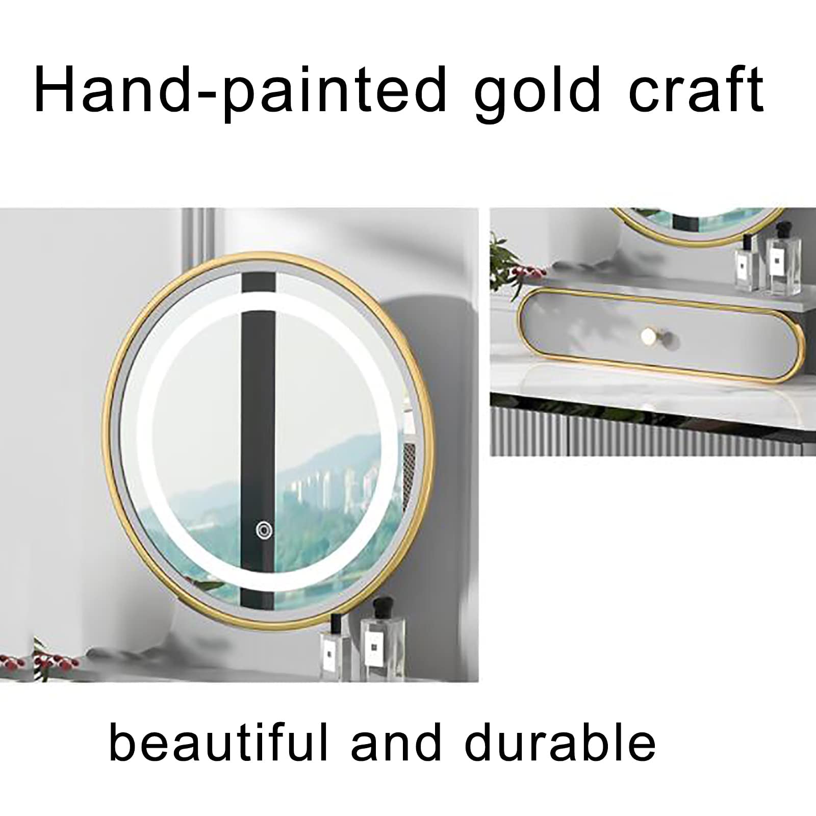 Juego de tocador de maquillaje con espejo de control táctil, cajón de almacenamiento de brillo ajustable, ideal para baño, mujeres y niñas, 3 opciones de color