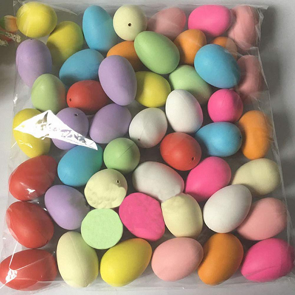 Ulalaza 50 Easter Eggs Hand-painted Egg Shells Colorful Easter Eggs Simulation Egg Plastic Egg Shell Kindergarten Handmade DIY Doodle Easter Egg White Color