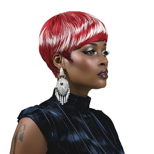 Peluca roja estilo Bob con corte Pixie, pelucas cortas y rizadas para mujeres negras, peluca rizada roja mixta blanca con flequillo, pelucas