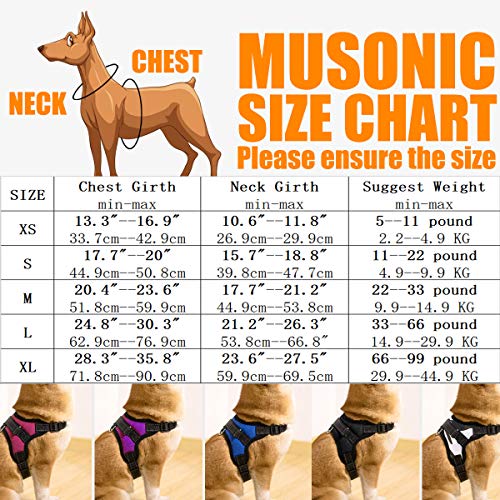 Musonic No Pull Dog Harness Breathable Adjustable Comfort Free Lead Included for Small Medium