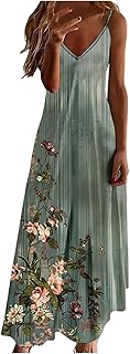 Summer Dresses for Women 2025 Beach Vacation Sexy Spaghetti Strap v Neck Sun Dress Flowy Maxi Long Sundresses Trendy