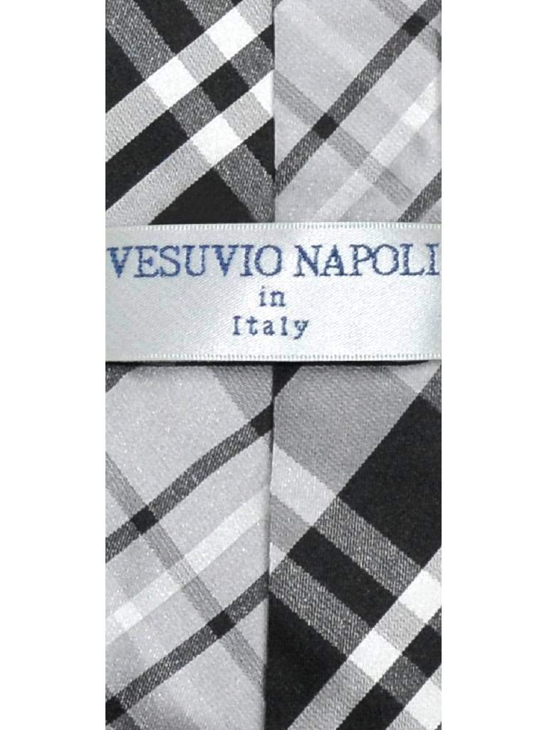 Vesuvio Napoli Boy's Clip-ON Necktie Black Grey White Plaid Youth Neck Tie