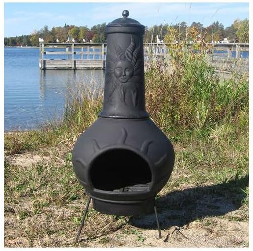 Blue Rooster Sun Ray Style Wood Burning Outdoor Metal Chiminea Fireplace Charcoal Color