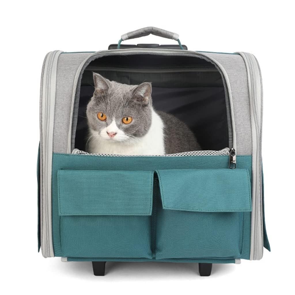 RRXEOUU Mochila para Perros, Estuche de Viaje portátil, Cochecito para Mascotas, Jaula Transpirable para Perros y Gatos con Bolsillos(Blue)
