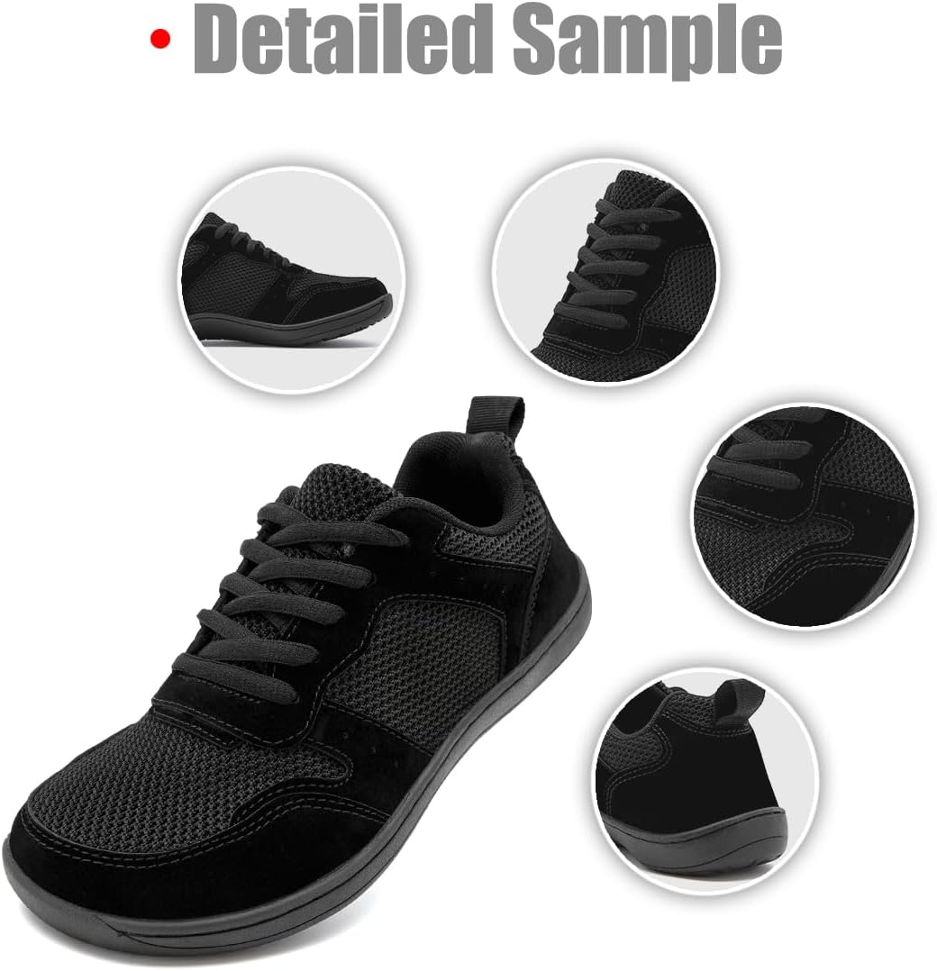 FUJEAK Barefoot Shoes Women Sneakers Womens Walking Shoes Wide Toe Box Shoes Women Minimalist Zero Drop Breathable Fashion Sneakers Width Casual Trail Runner All Black US Size 8 - Image 7