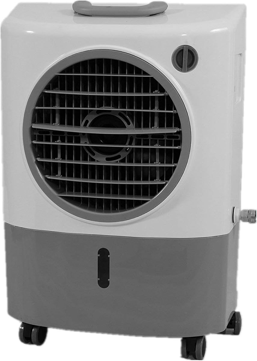 Portable Swamp Coolers - 1300 CFM MC18M Evaporative Air Cooler with 2-Speed Fan, 53.4 dB - 500 sq. ft. Coverage Evaporative Air Cooler Portable High Velocity Outdoor Cooling Fan by Hessaire - White