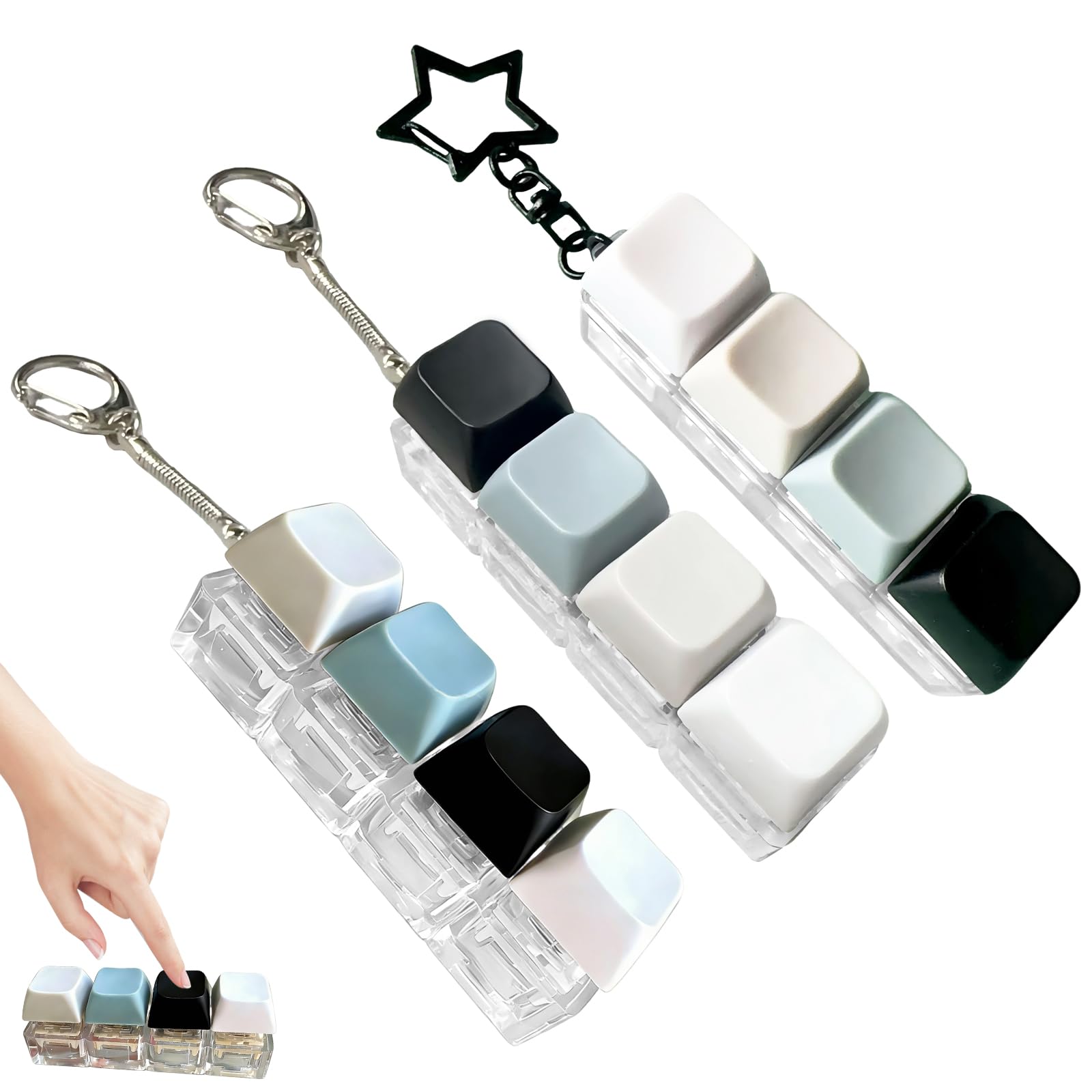 3-Pack Keyboard Fidget Toy, 4-Button Fidget Keyboard Keychain, Fidget Keychain