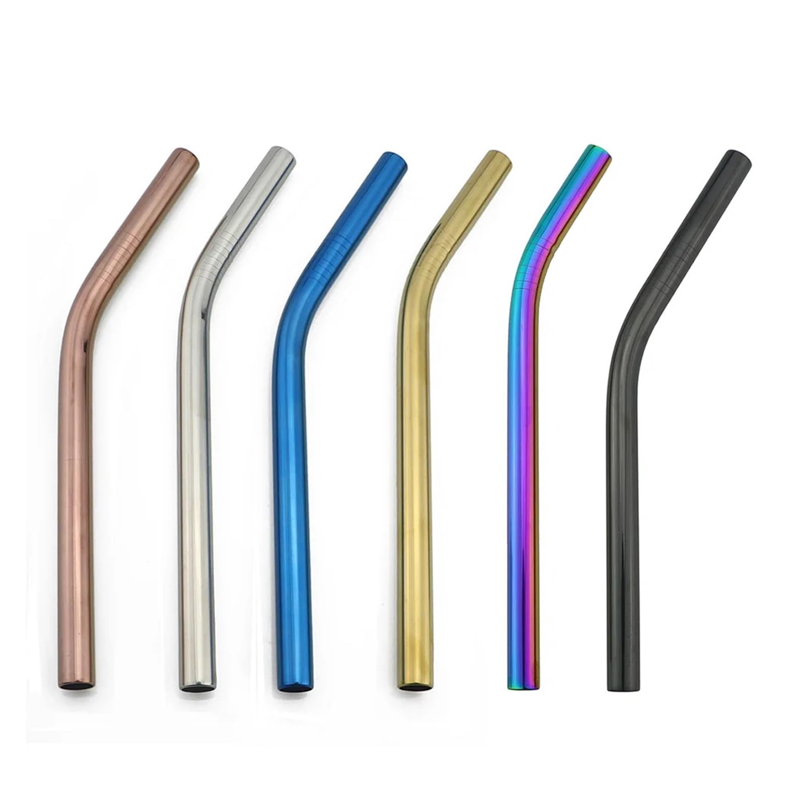 Strohhalme 5er-Set bunte Trinkhalme aus Edelstahl 304, wiederverwendbar, 12 mm, gebogen, for Milchshakes, inklusive Reinigungsbürste für Smoothie(Silver)
