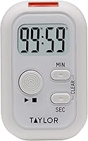 Taylor Multi-Alert Digital Kitchen Timer with Sound, Light & Vibration - Clip, Magnet, Stand, 99:59 Count Up/Down, White