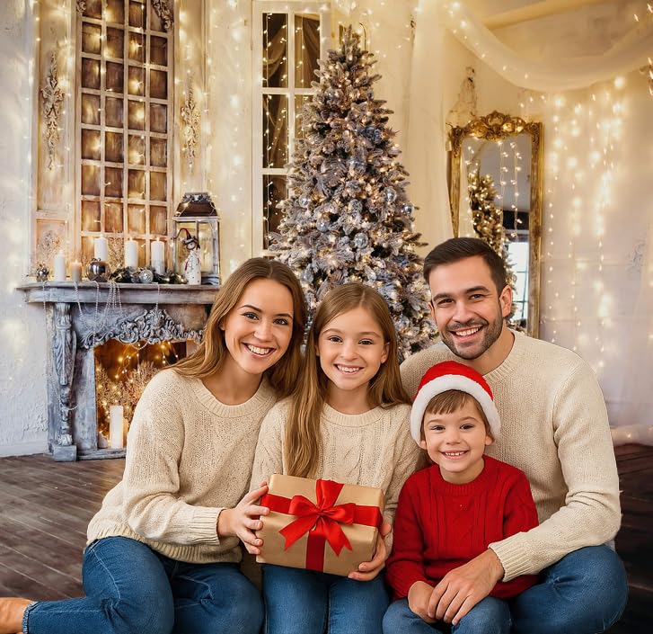 Weihnachts-Fotohintergrund 2,1x1,5 M | Rot, Weihnachtliches Design | Für Fotos, Parties, Deko