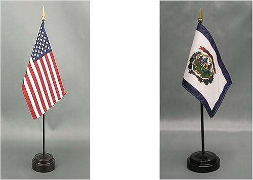 Miniatura 7 de Fabricado en los Estados Unidos. Bandera miniatura de escritorio y mesa de 4 x 6 pulgadas, incluye 2 soportes de bandera y 2 pequeñas banderas de