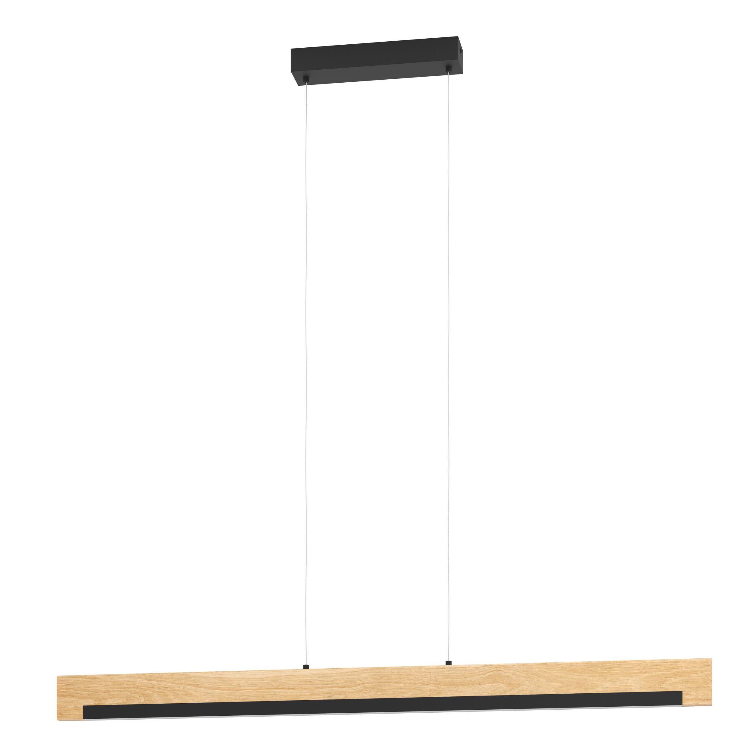 Eglo LED Pendant Lighting Camacho, dimmable Hanging lamp, Ceiling Light Fixture Made of Black Metal and Natural Wood, Living and Dining Room lamp, FSC Certified