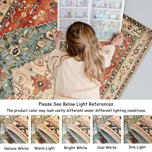 Lahome Boho Tribal Runner Rug - 2X8 Vintage Kitchen Runner Rug, Soft Non Slip Washable Laundry Room Mat Indoor Throw Hallway Floor Carpet Runner For Bathroom Entryway Bedroom, Rust/Dull Teal #TOP3