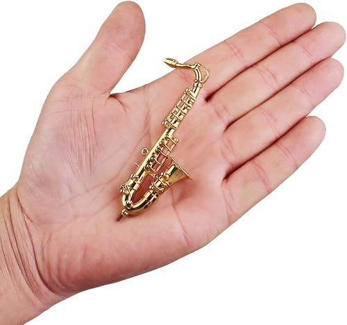 Miniatura 17 de Saxofón en miniatura con soporte y estuche de latón, réplica de mini instrumentos musicales, figuras coleccionables, accesorios de casa de muñecas