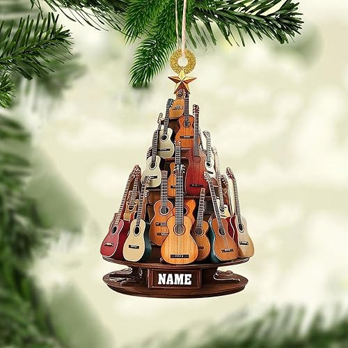 Miniatura 4 de Adorno personalizado de guitarra 2025, adorno de Navidad de guitarra acústica con nombre, regalo para guitarristas y amantes de la música, recuerdo