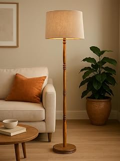 Decorcity Hand Turned Wooden Floor Lamp with Shade for Living Room | Modern Standing Lamp for Bedroom, Office, Study Room... Price In India