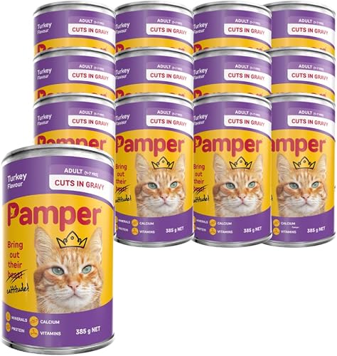 Pamper Turkey Flavor Wet Cat Food 385 g Cans (Pack of 12)