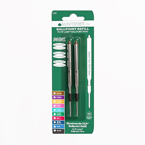 Monteverde USA Soft - Recambios de bolígrafo para adaptarse a bolígrafos Lamy, tinta marrón, punta media, escritura suave y única, paquete de 2