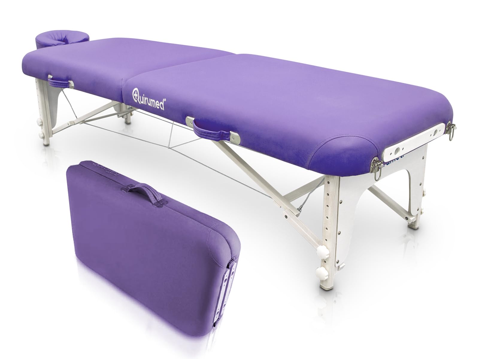 QUIRUMED Lettino da massaggio shiatsu pieghevole, Legno, 211 x 60 cm, Viola, Similpelle, Altezza regolabile, Poggiatesta rimovibile, Struttura rinforzata, Fino a 185 kg
