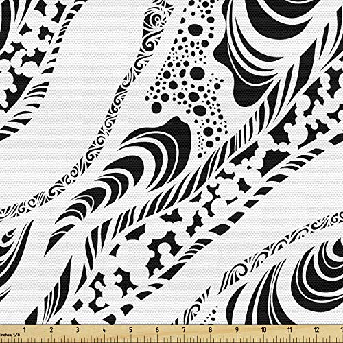 Image of Ambesonne Abstract Fabric by The Yard, Animal Skin Patterns Monochrome Zebra Panther Lion and Other Creatures, Decorative Fabric for Upholstery and Home Accents, 3 Yards, Black Ivory