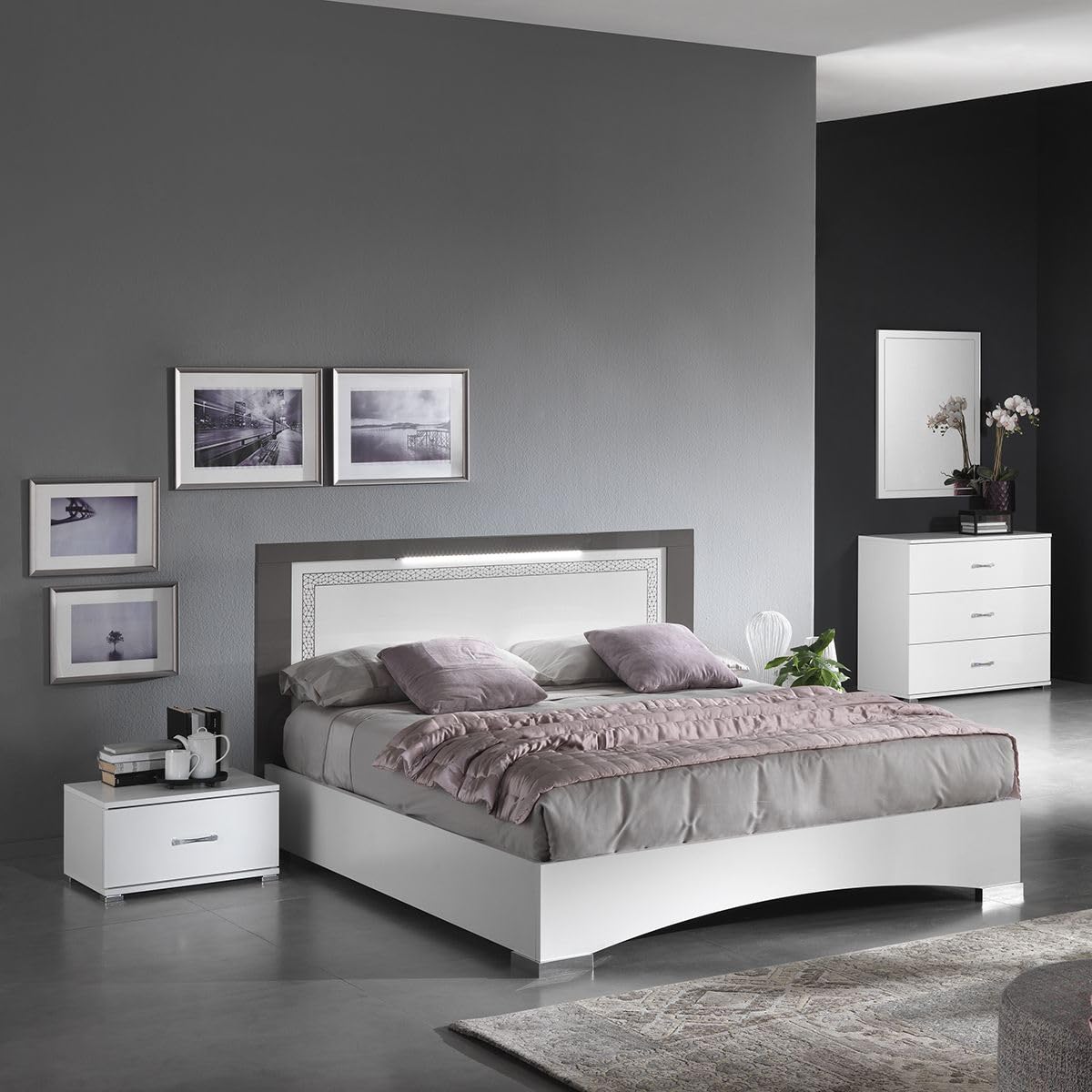 AltoBuy FADILY - Chambre Complète 140x190 avec Armoire 4 Portes