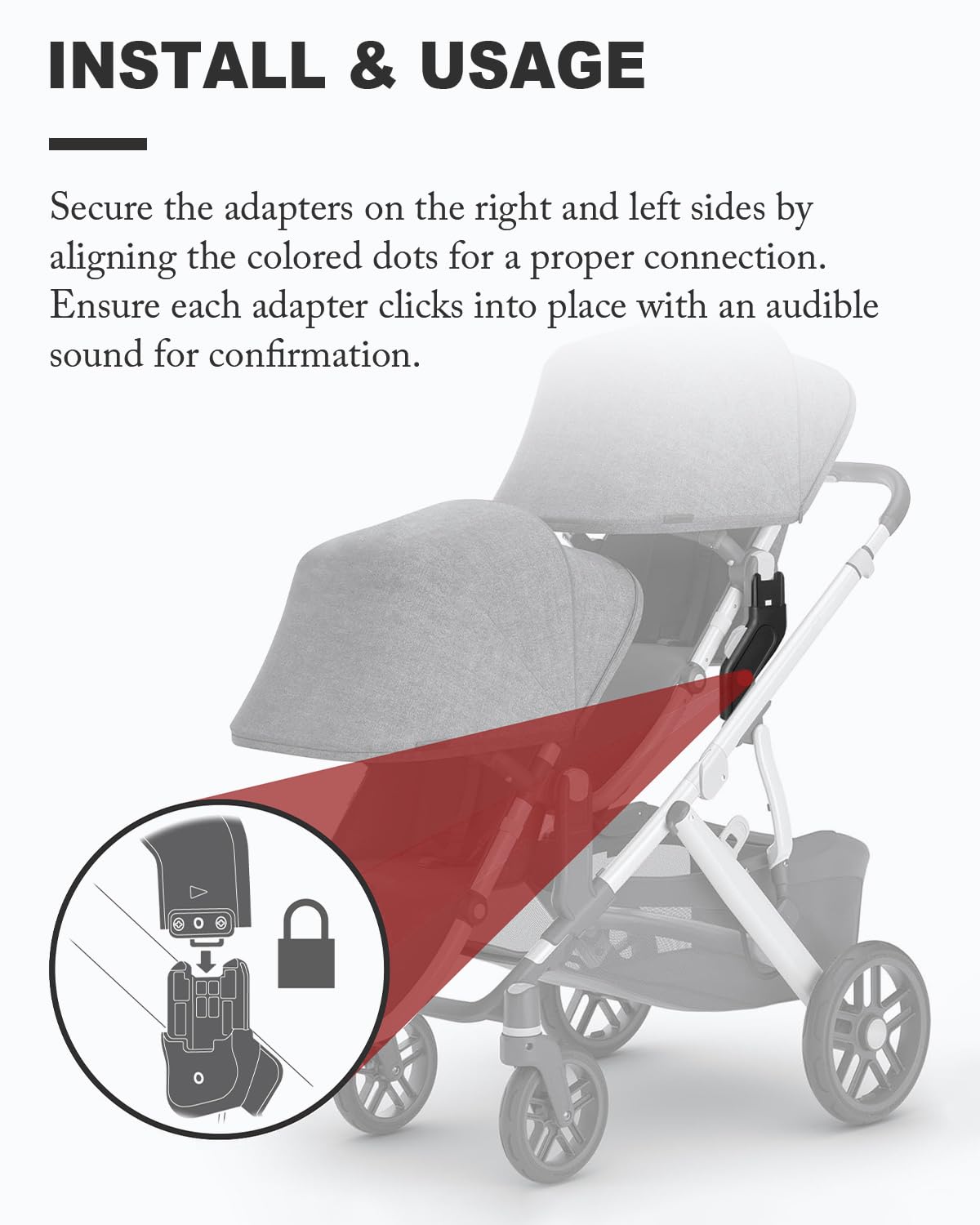 Accessoires adaptateurs supérieurs compatibles avec UPPAbaby Vista, Vista V2, Vista V3 poussette/berceau, siège auto pour bébé (Aria, Mesa V2, Mesa Max) — Non compatibles avec d'autres modèles