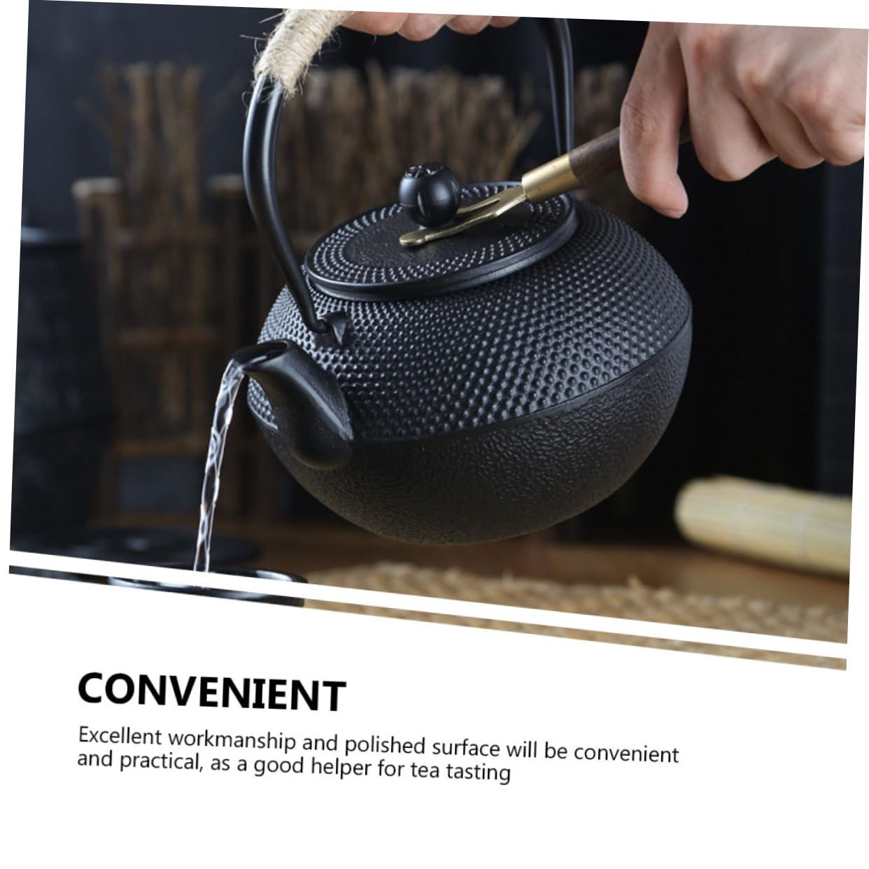 Tetera de Hierro Fundido Negra 900ml Estilo Japonés Retro | Infusor para Hojas Sueltas, Tamaño Pequeño, Superficie Interior Lisa, para Salones de Té y Salas de Reunión