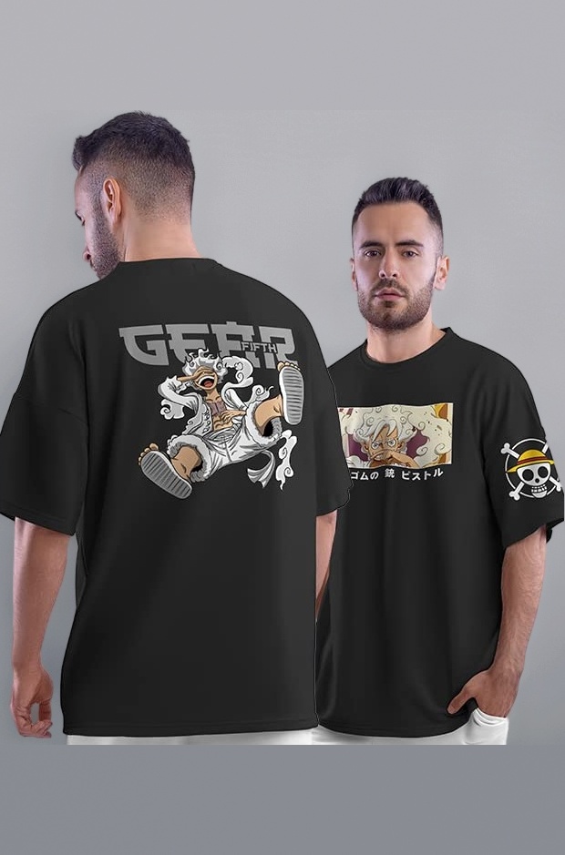 - crazymonk Unisex Cotton One Piece Luffy Gear 5 Anime Oversized T-Shirt - Black, Medium