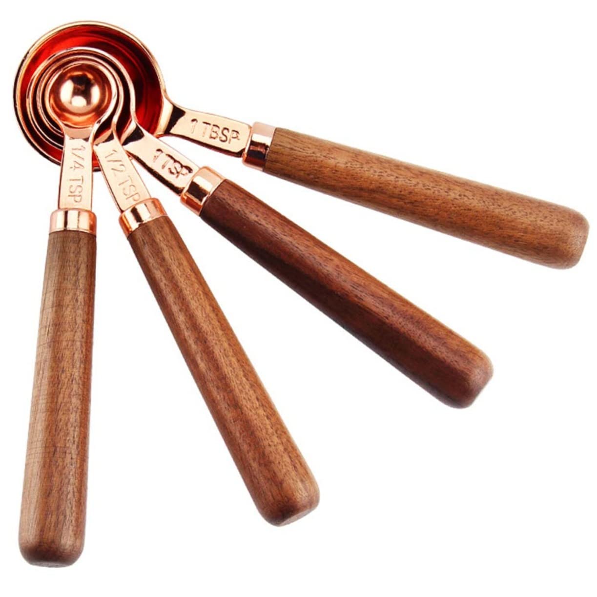 Juego de 8 Tazas y Cucharas Medidoras de Acero Inox y Nogal