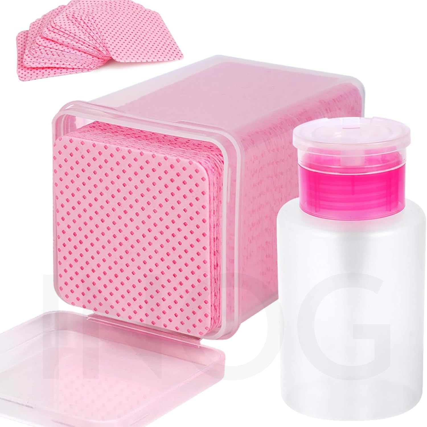 Lint Free Nail Wipes with Pump Dispenser Bottle | 200 Non-Woven Fabric Square Cleaning Pads for Gel Nail Polish, Acrylic Nails & Lash Extension Glue Cleaning | Salon Supplies (Pink)-image-20