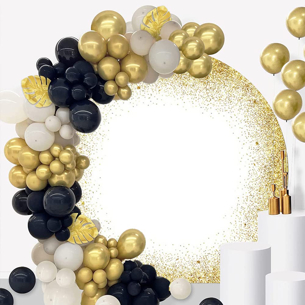 Sfondo rotondo bianco dorato in poliestere con paillettes glitter oro sfondo rotondo per adulti bambini baby shower compleanno festa di nozze decorazione cerchio sfondo copertura per servizi